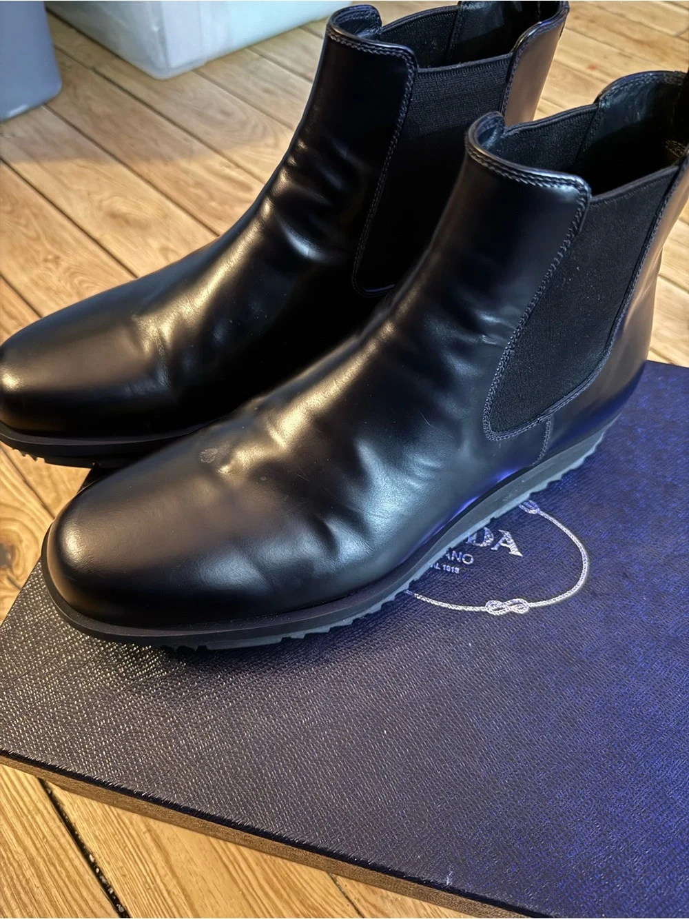 Prada Black Leather Chelsea Chukka Boots